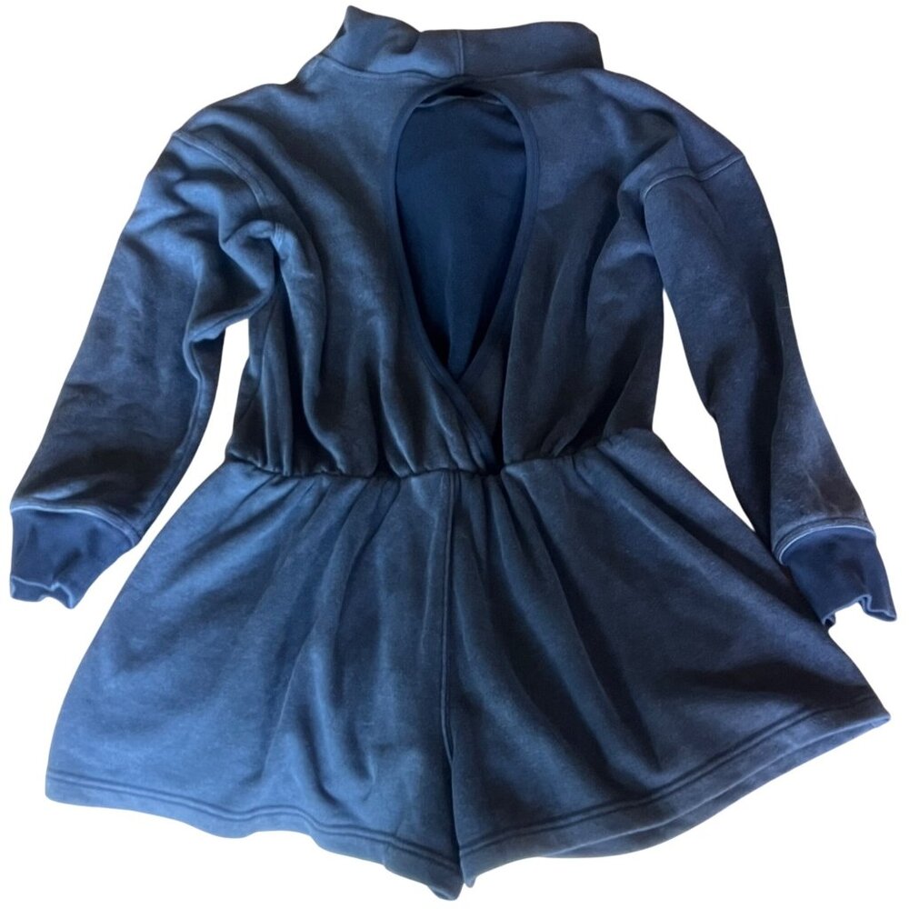 Free People Such a Flirt Romper Navy Blue Hooded Open Back Long Sleeve XS & S NE - Picture 9 of 16